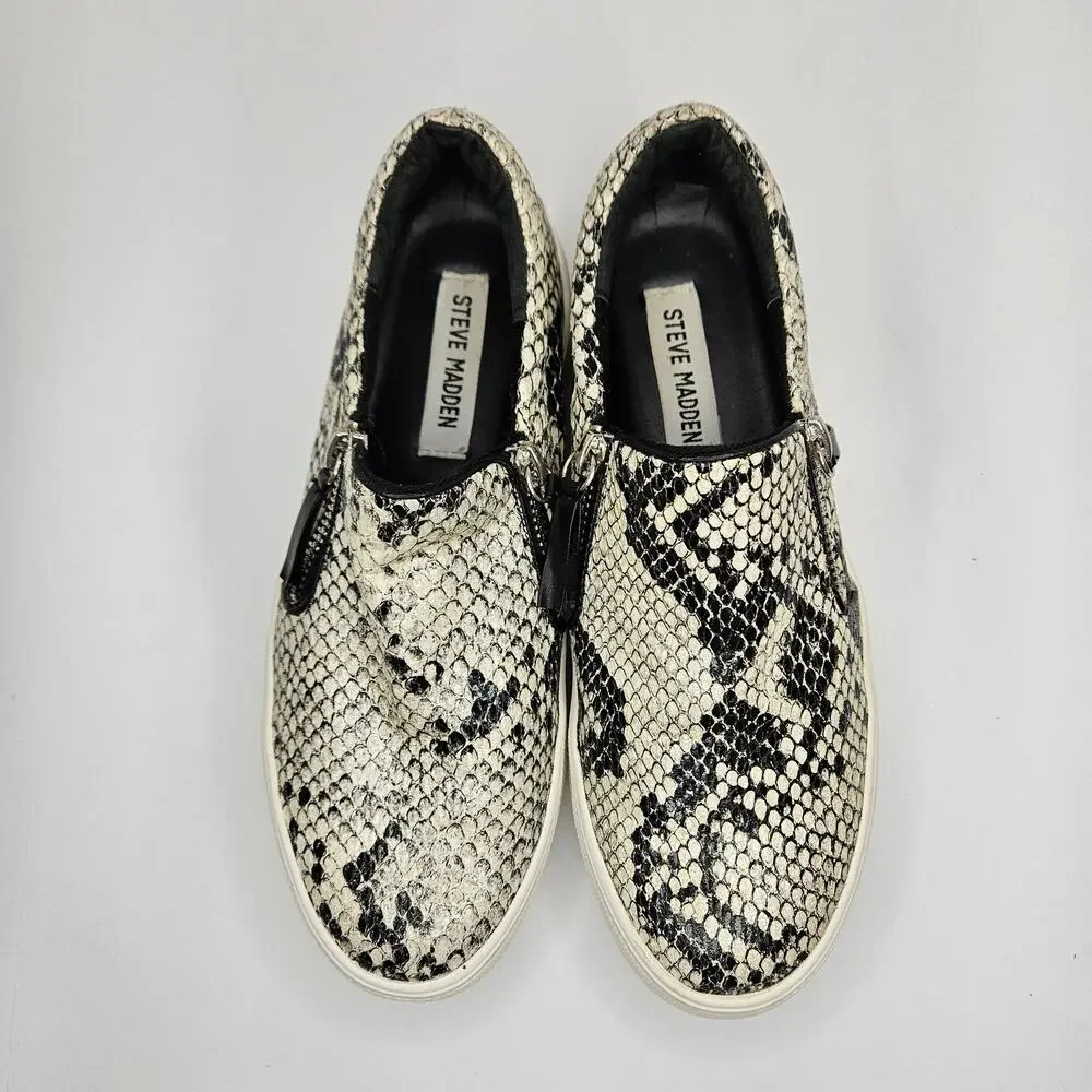 Steve Madden Black/White‎ Glammar Snakeskin Slip On Platform Sneakers Size 6M